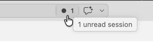 Screenshot of the unread sessions indicator in VS Code.